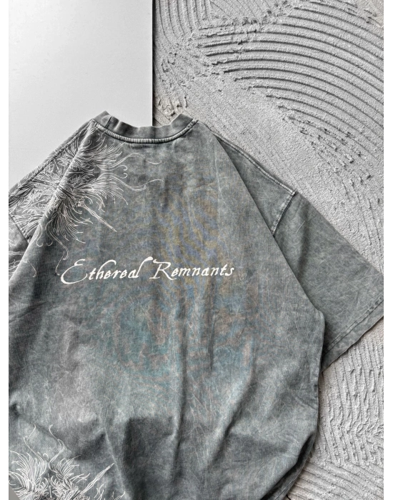 BISIKLET YAKA YIKAMALI KUMAŞ ETHEREAL OVERSIZE TSHIRT GRİ