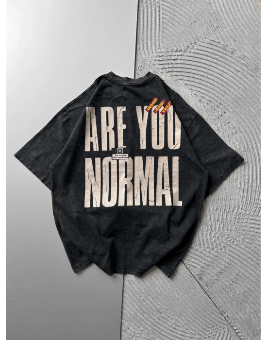 BISIKLET YAKA YIKAMALI KUMAŞ ARE YOU OVERSIZE TSHIRT SİYAH