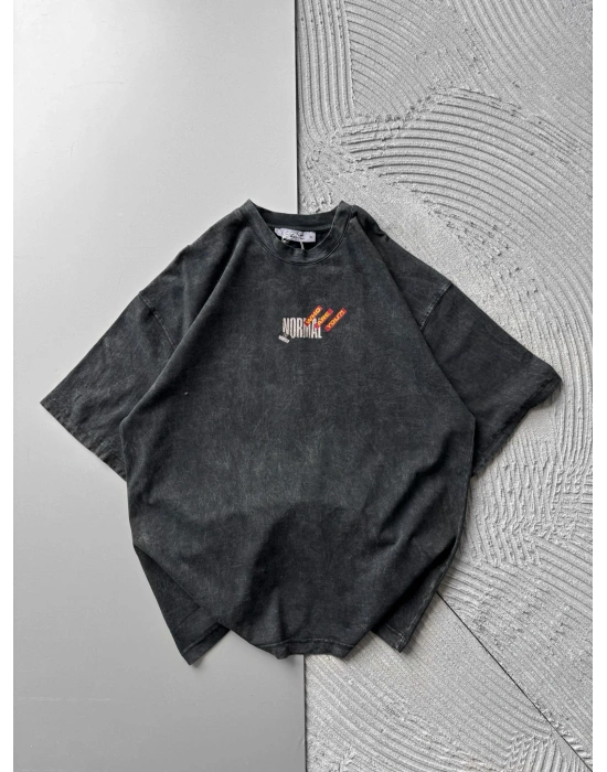 BISIKLET YAKA YIKAMALI KUMAŞ ARE YOU OVERSIZE TSHIRT SİYAH