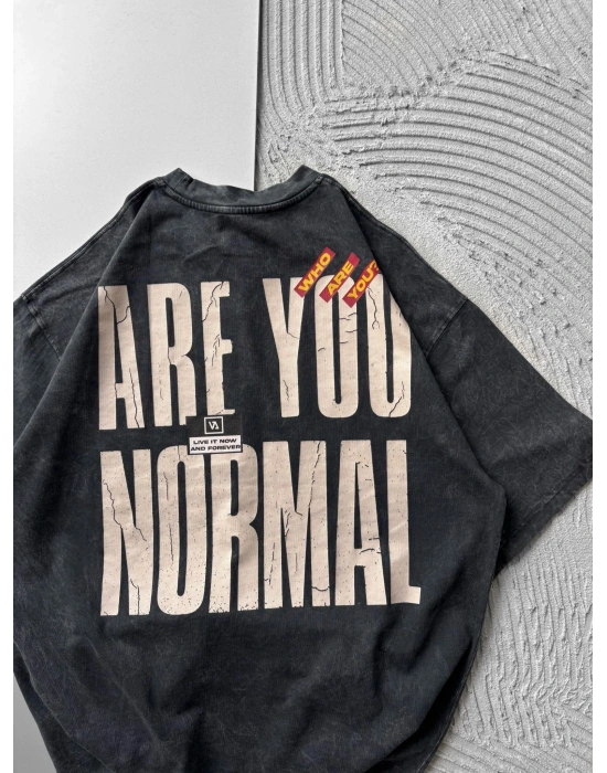 BISIKLET YAKA YIKAMALI KUMAŞ ARE YOU OVERSIZE TSHIRT SİYAH