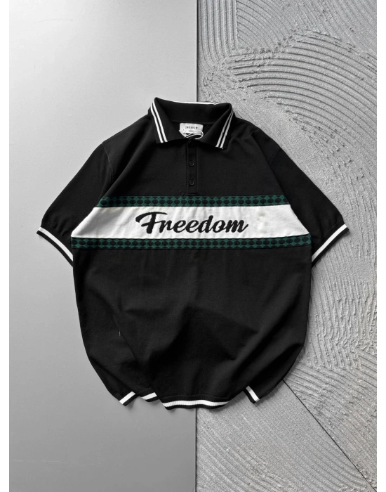 POLO YAKA FREEDOM TRIKO OVERSIZE TSHIRT SİYAH