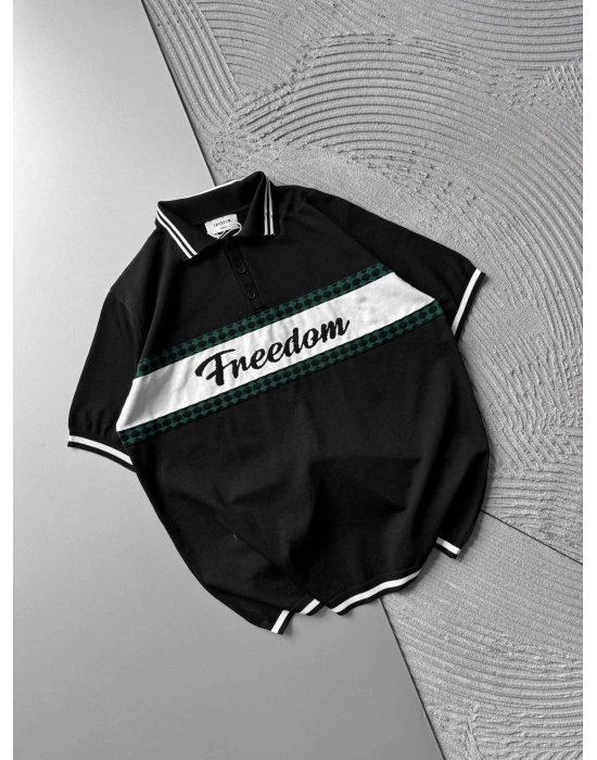POLO YAKA FREEDOM TRIKO OVERSIZE TSHIRT SİYAH