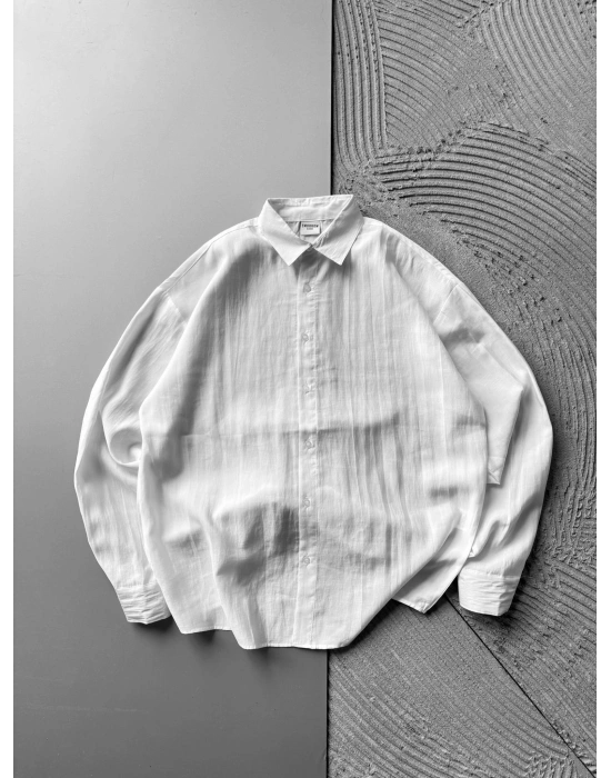 POLO YAKA MODAL KUMAŞ OVERSIZE GÖMLEK BEYAZ