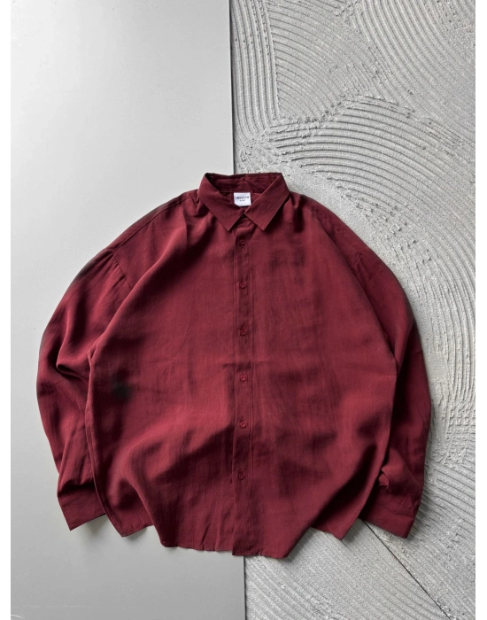 POLO YAKA MODAL KUMAŞ OVERSIZE GÖMLEK BORDO
