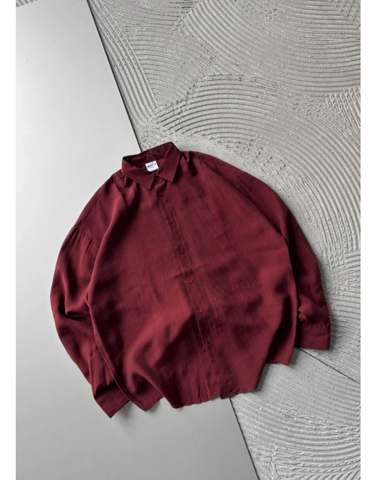 POLO YAKA MODAL KUMAŞ OVERSIZE GÖMLEK BORDO