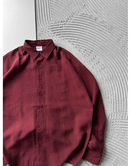 POLO YAKA MODAL KUMAŞ OVERSIZE GÖMLEK BORDO