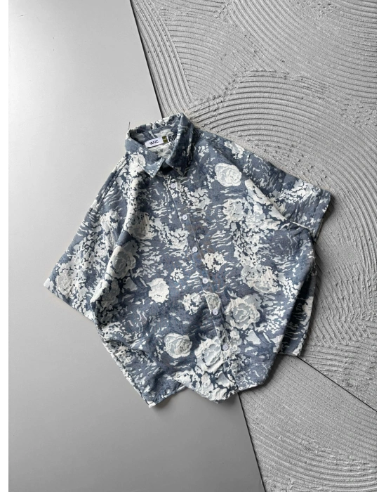 ETNIK DESEN OVERSIZE GÖMLEK MAVİ