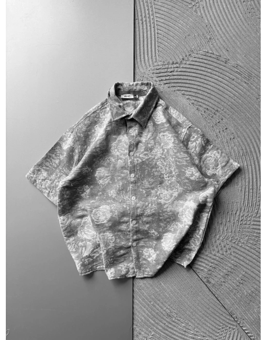 ETNIK DESEN OVERSIZE GÖMLEK GRİ