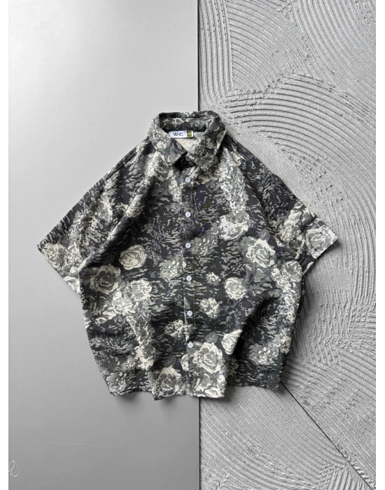 ETNIK DESEN OVERSIZE GÖMLEK SİYAH