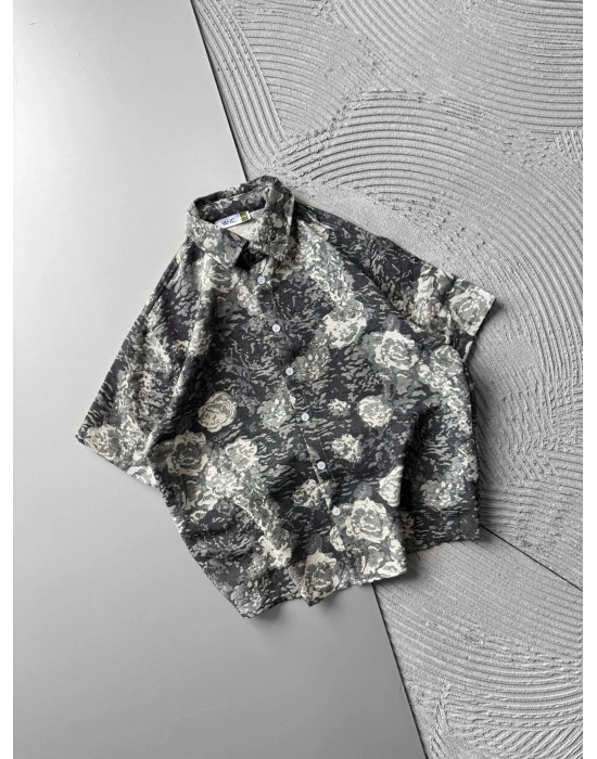 ETNIK DESEN OVERSIZE GÖMLEK SİYAH