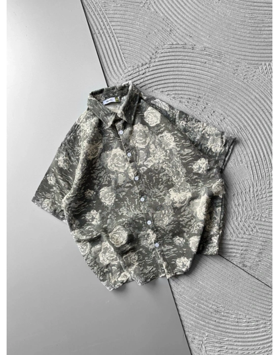 ETNIK DESEN OVERSIZE GÖMLEK YEŞİL