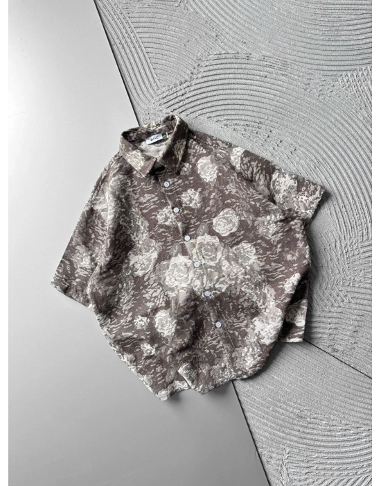 ETNIK DESEN OVERSIZE GÖMLEK KAHVE