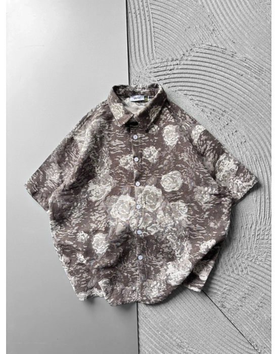 ETNIK DESEN OVERSIZE GÖMLEK KAHVE