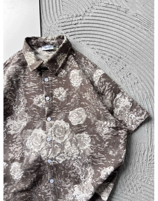 ETNIK DESEN OVERSIZE GÖMLEK KAHVE