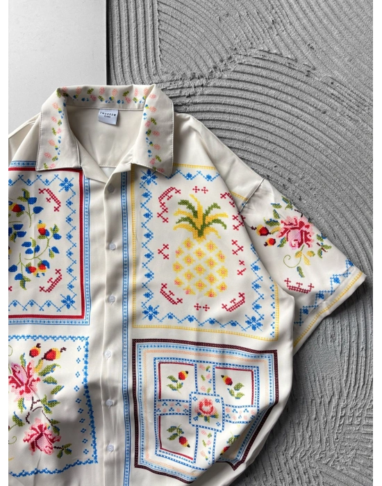 ETNIK DESENLI OVERSIZE GÖMLEK