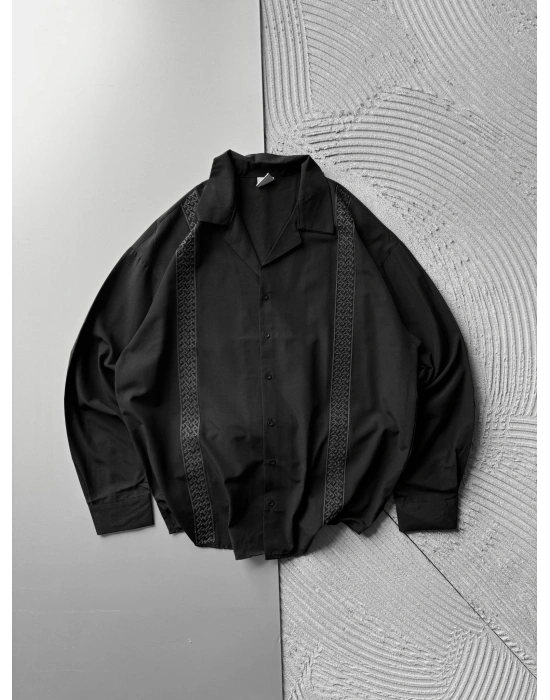 HASIR SERIT OVERSIZE GÖMLEK SİYAH