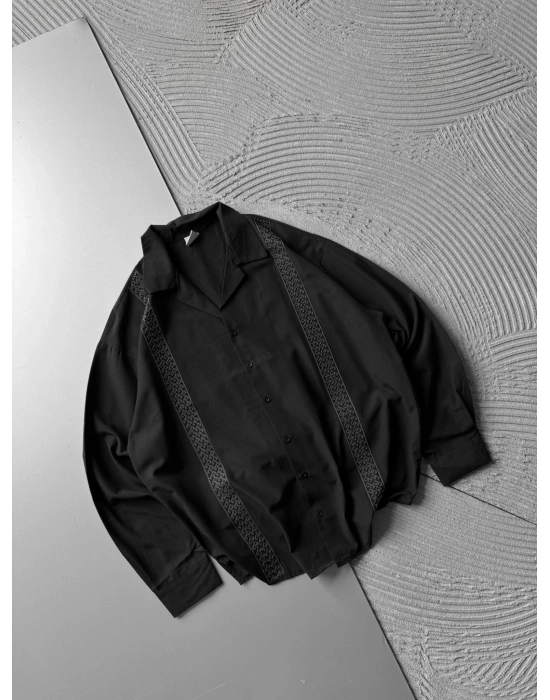 HASIR SERIT OVERSIZE GÖMLEK SİYAH