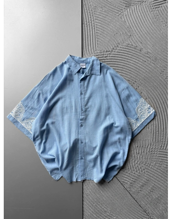 FUL İŞELEME FREEDOM OVERSIZE GÖMLEK MAVİ