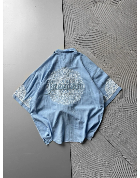 FUL İŞELEME FREEDOM OVERSIZE GÖMLEK MAVİ