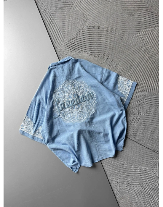 FUL İŞELEME FREEDOM OVERSIZE GÖMLEK MAVİ