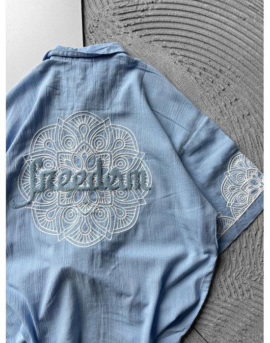 FUL İŞELEME FREEDOM OVERSIZE GÖMLEK MAVİ