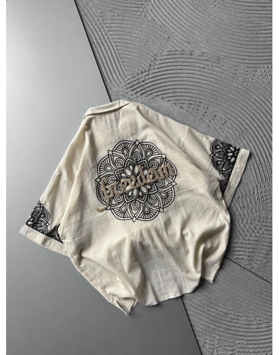 FUL İŞELEME FREEDOM OVERSIZE GÖMLEK KREM