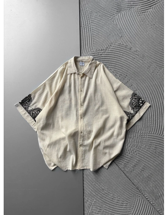 FUL İŞELEME FREEDOM OVERSIZE GÖMLEK KREM