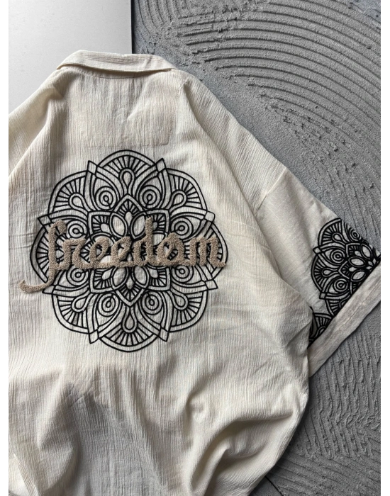 FUL İŞELEME FREEDOM OVERSIZE GÖMLEK KREM