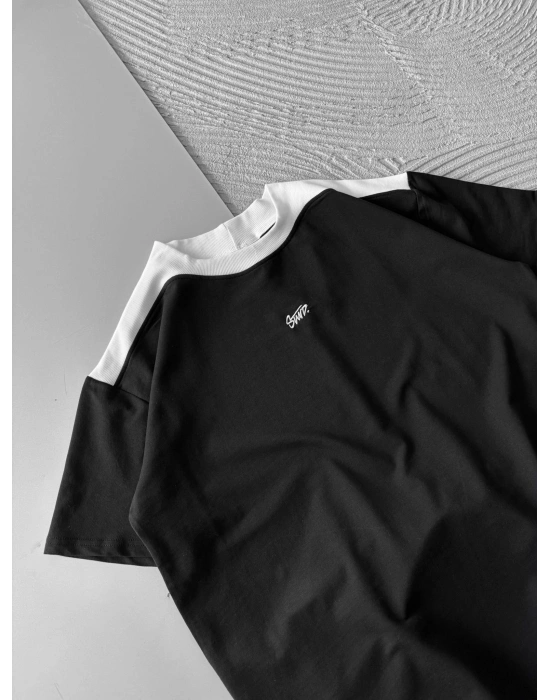 BİSİKLET YAKA BOYUN SIRT DETAY STW NAKIŞ TSHİRT SİYAH