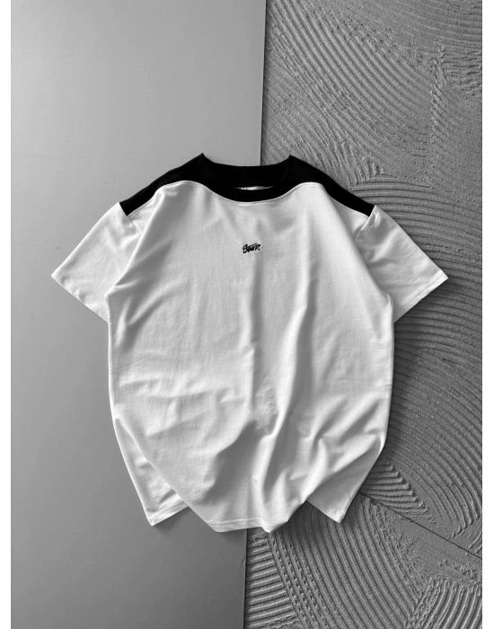 BİSİKLET YAKA BOYUN SIRT DETAY STW NAKIŞ TSHİRT BEYAZ