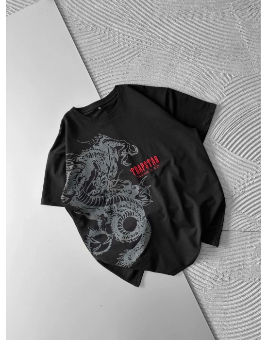 BİSİKLET YAKA EJDER TRAPSTAR NAKIŞ TSHİRT SİYAH