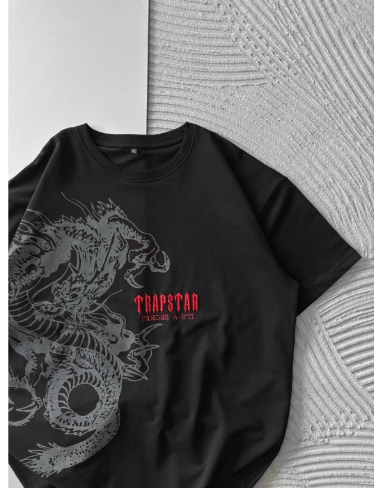 BİSİKLET YAKA EJDER TRAPSTAR NAKIŞ TSHİRT SİYAH