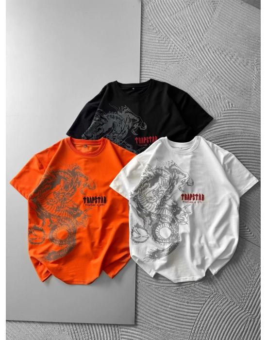 BİSİKLET YAKA EJDER TRAPSTAR NAKIŞ TSHİRT TURUNCU