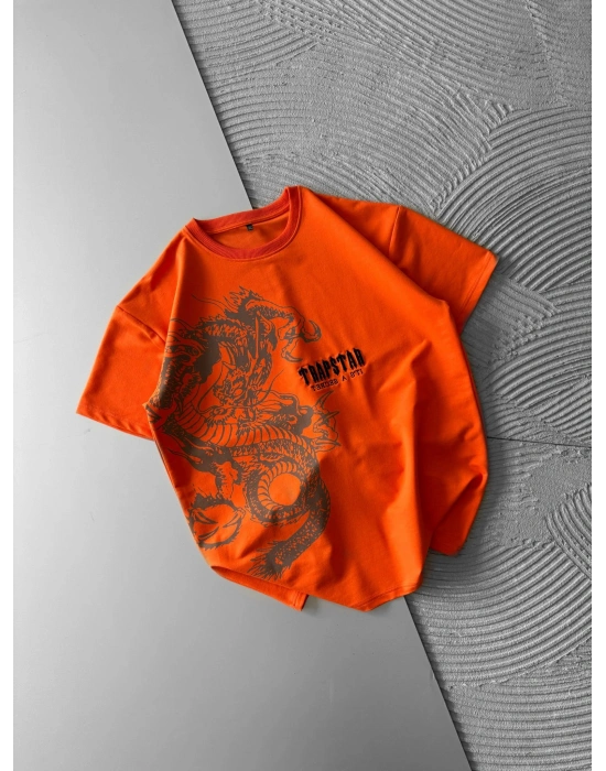 BİSİKLET YAKA EJDER TRAPSTAR NAKIŞ TSHİRT TURUNCU