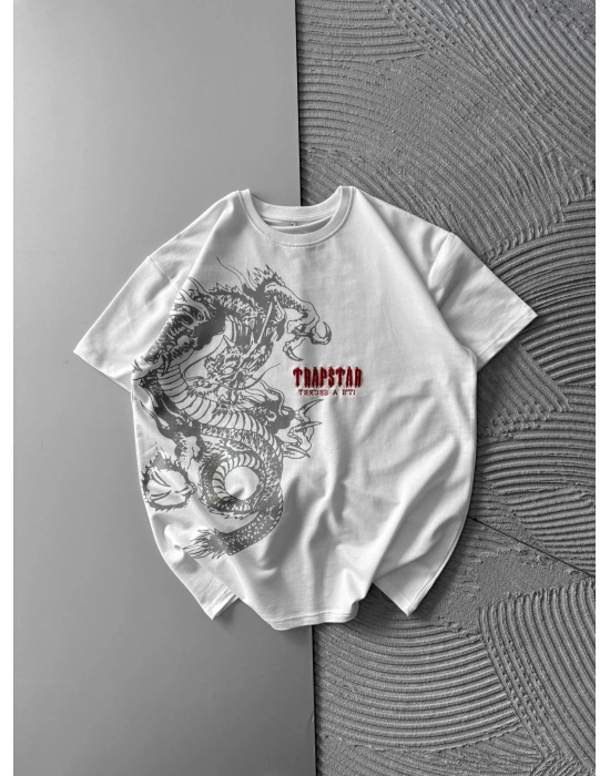BİSİKLET YAKA EJDER TRAPSTAR NAKIŞ TSHİRT BEYAZ