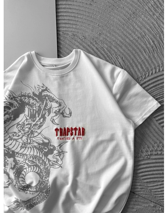 BİSİKLET YAKA EJDER TRAPSTAR NAKIŞ TSHİRT BEYAZ