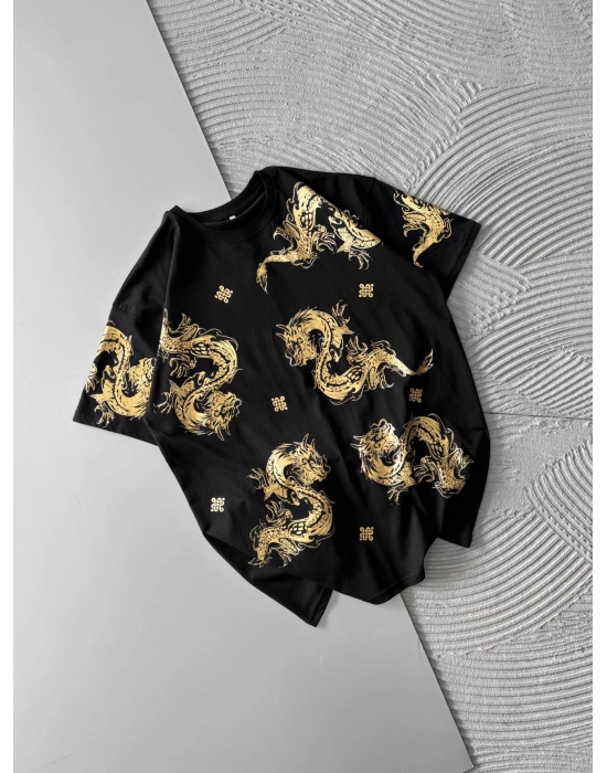 EJDER VARANK ÖN ARKA BASKILI OVERSİZE TSHİRT SİYAH