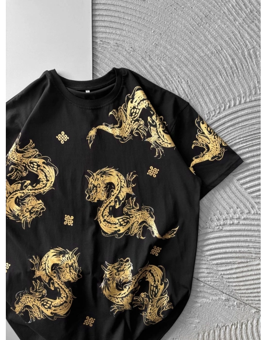 EJDER VARANK ÖN ARKA BASKILI OVERSİZE TSHİRT SİYAH