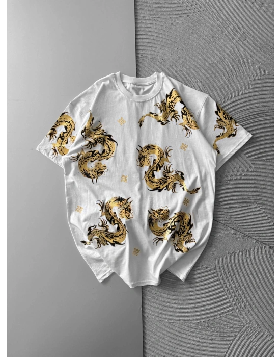 EJDER VARANK ÖN ARKA BASKILI OVERSİZE TSHİRT BEYAZ