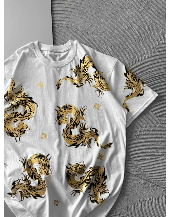 EJDER VARANK ÖN ARKA BASKILI OVERSİZE TSHİRT BEYAZ