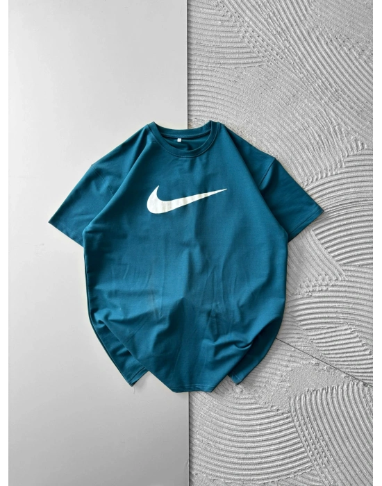 BİSİKLET YAKA KABARTMA AİR OVERSİZE TSHİRT SU YEŞİLİ