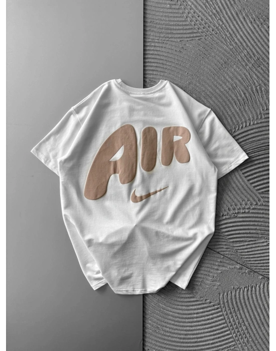 BİSİKLET YAKA KABARTMA AİR OVERSİZE TSHİRT BEYAZ