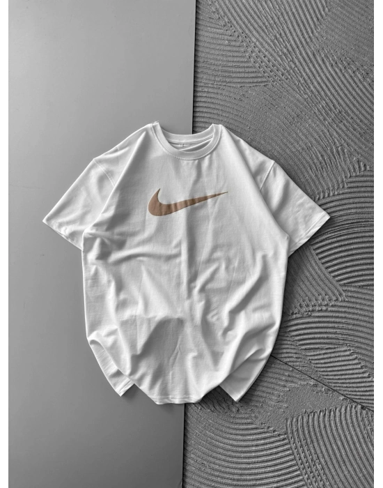 BİSİKLET YAKA KABARTMA AİR OVERSİZE TSHİRT BEYAZ