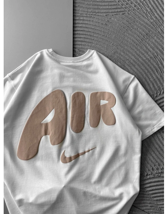 BİSİKLET YAKA KABARTMA AİR OVERSİZE TSHİRT BEYAZ