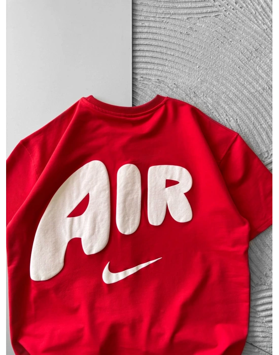 BİSİKLET YAKA KABARTMA AİR OVERSİZE TSHİRT KIRMIZI