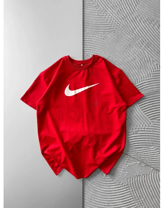 BİSİKLET YAKA KABARTMA AİR OVERSİZE TSHİRT KIRMIZI