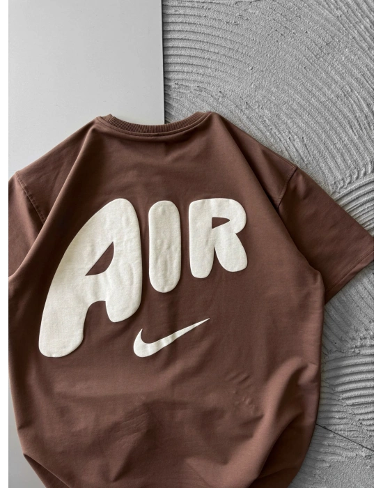 BİSİKLET YAKA KABARTMA AİR OVERSİZE TSHİRT KAHVE