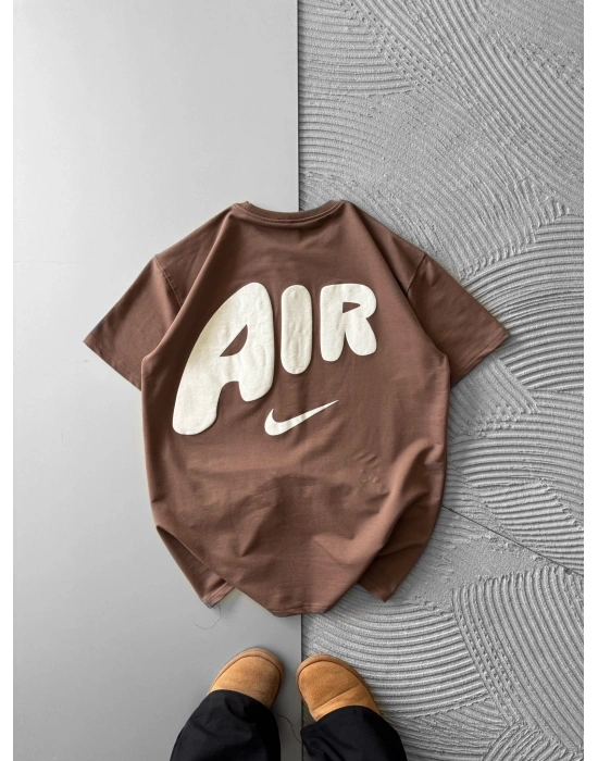 BİSİKLET YAKA KABARTMA AİR OVERSİZE TSHİRT KAHVE