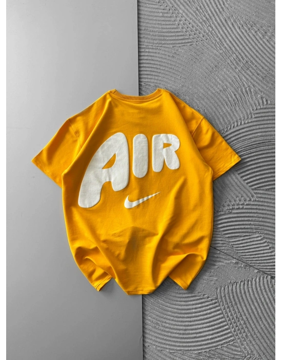 BİSİKLET YAKA KABARTMA AİR OVERSİZE TSHİRT SARI