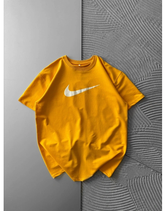 BİSİKLET YAKA KABARTMA AİR OVERSİZE TSHİRT SARI